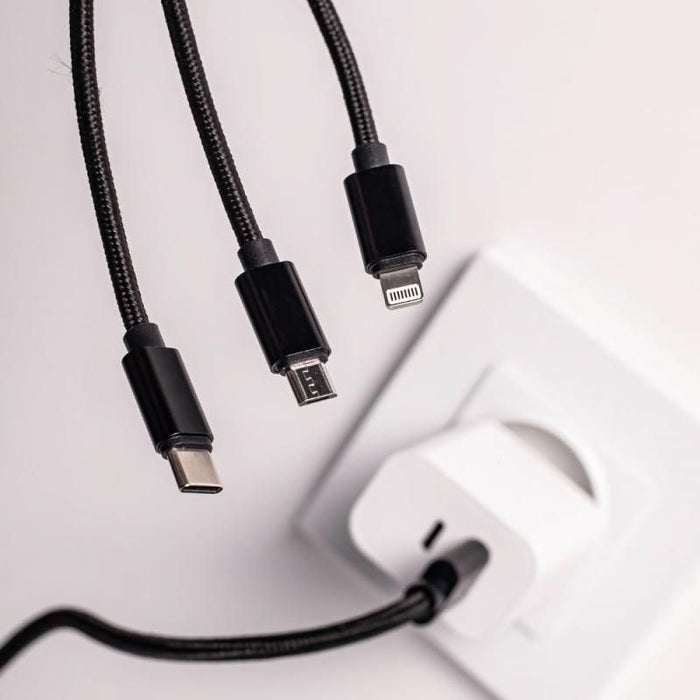 Кабел Maxlife - 13050, USB-A/USB-C, Lightning, Micro USB, 1 m, черен