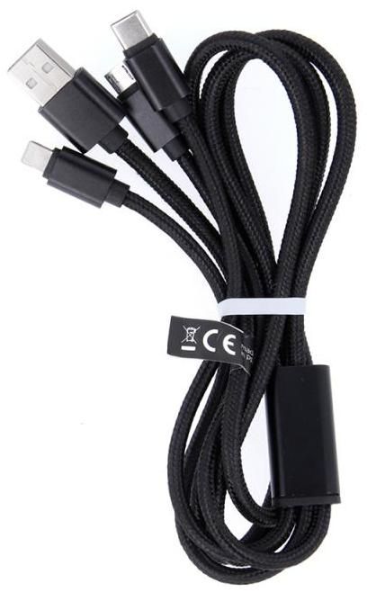 Кабел Maxlife - 13050, USB-A/USB-C, Lightning, Micro USB, 1 m, черен