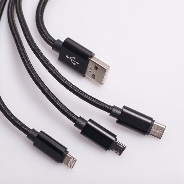 Кабел Maxlife - 13050, USB-A/USB-C, Lightning, Micro USB, 1 m, черен