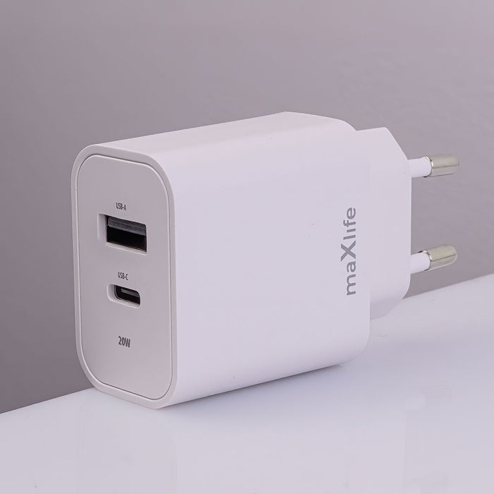 Зарядно за стена Maxlife – MXTC-06-20AC, 20W, USB-C/Lightning, бяло