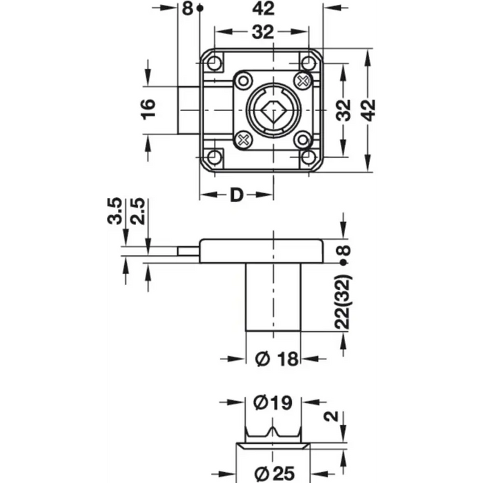 МЕБЕЛНА БРАВА С НАСРЕЩНИК SYMO 18/22MM