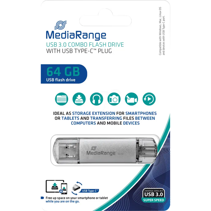 MediaRange USB 3.0 combo flash drive with USB Type-C™ plug