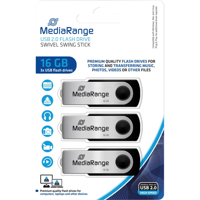 MediaRange USB flash drives 16GB 3 броя