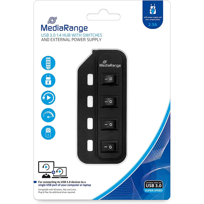 MediaRange USB Хъб 4x USB Type-A 3.0
