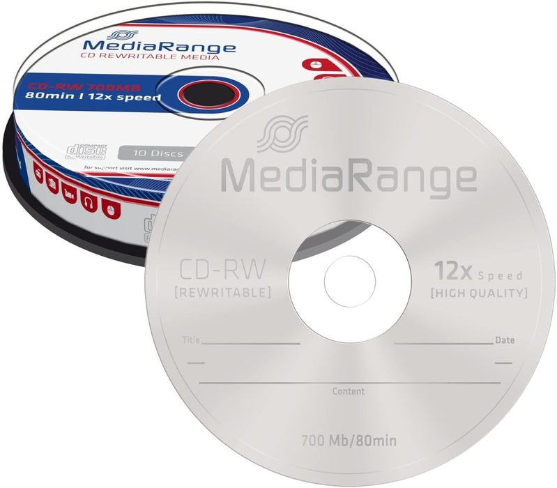 MediaRange CD-RW 700MB|80мин 12x скорост, презаписваем, 10 бр в шпиндел