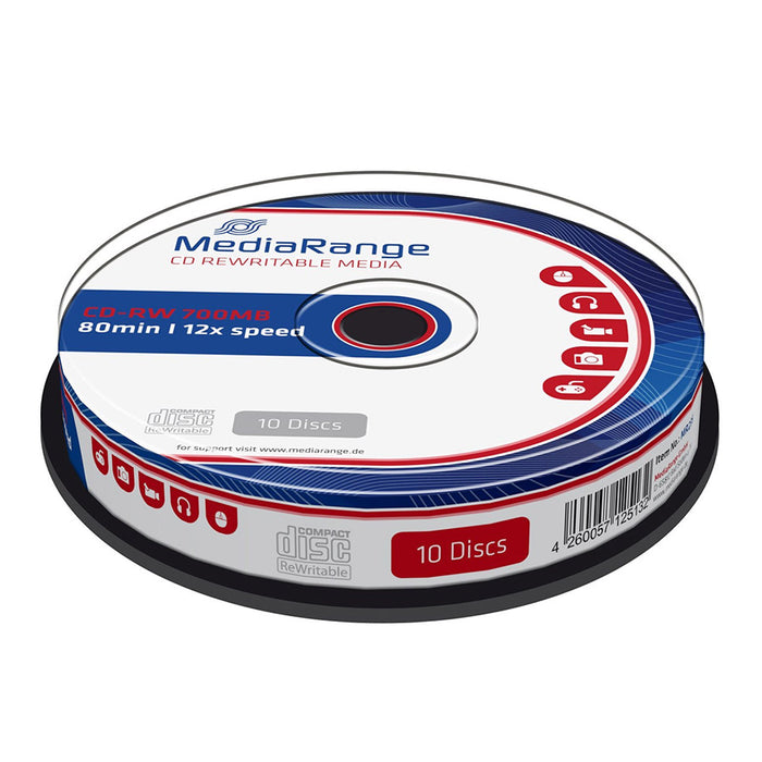 MediaRange CD-RW 700MB|80мин 12x скорост, презаписваем, 10 бр в шпиндел