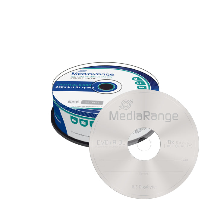 MediaRange DVD+R Dual Layer 240мин./8.5Gb 8X (Printable) - 25 бр. в шпиндел
