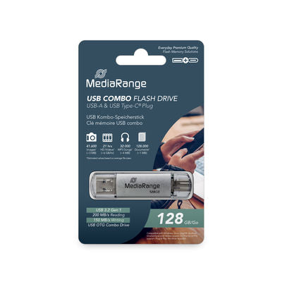 MediaRange USB 3.2 Gen 1 Combo флаш памет с Type-C®, сребриста, 128GB