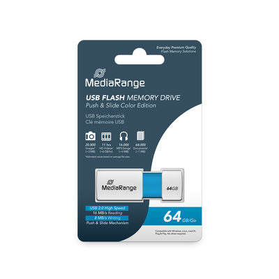 MediaRange USB флаш памет 64Gb светло синьо/бяло