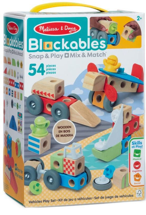Дървен конструктор Melissa & Doug Blockables - Превозни средства, 54 части