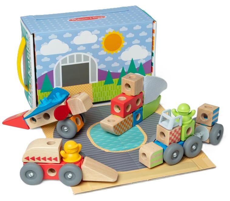 Дървен конструктор Melissa & Doug Blockables - Превозни средства, 54 части
