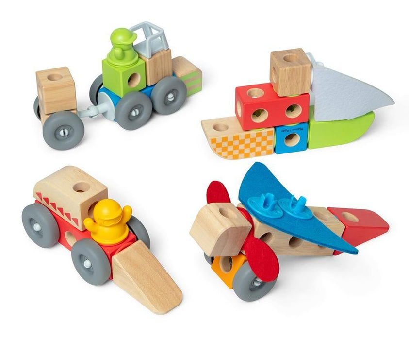 Дървен конструктор Melissa & Doug Blockables - Превозни средства, 54 части