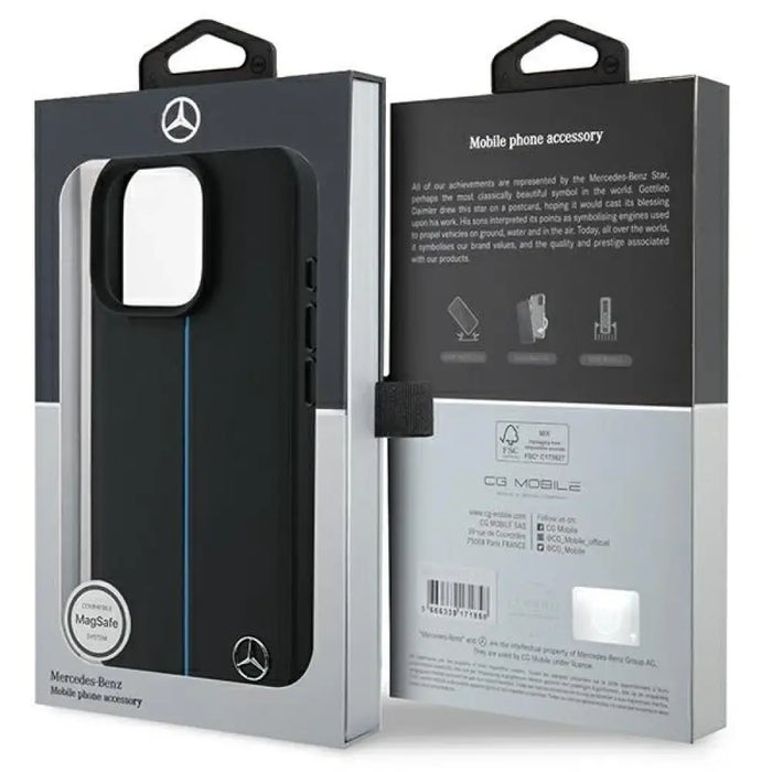 Mercedes MB Blue Line Leather MagSafe Case за iPhone 16 Pro