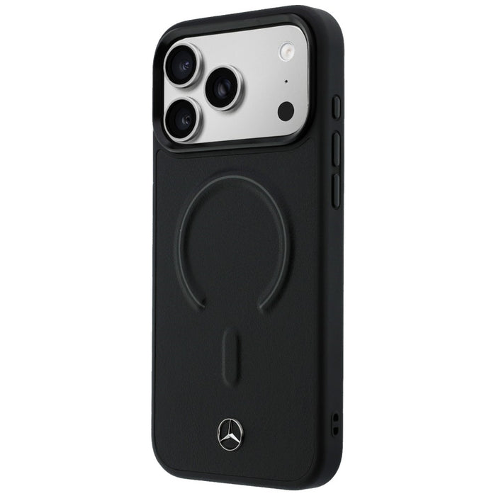 Кожен 3D MagSafe калъф Mercedes за iPhone 17 Pro - черен