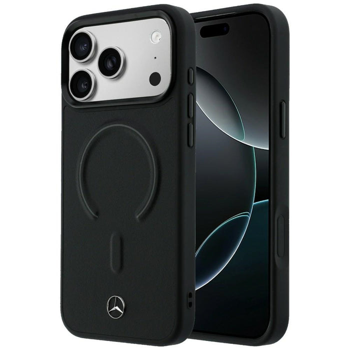 Кожен 3D MagSafe калъф Mercedes за iPhone 17 Pro - черен