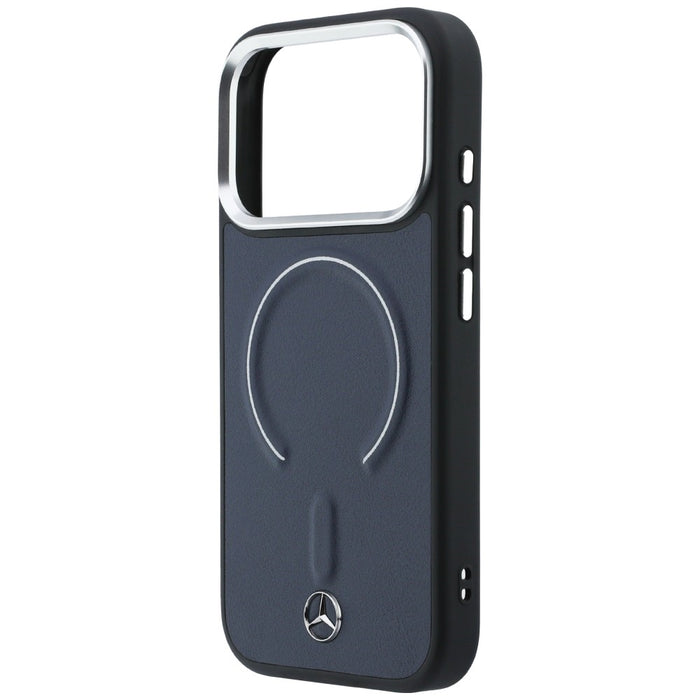 Кожен 3D MagSafe калъф Mercedes за iPhone 17 Pro - тъмносин