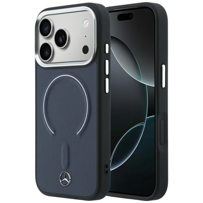Кожен 3D MagSafe калъф Mercedes за iPhone 17 Pro - тъмносин