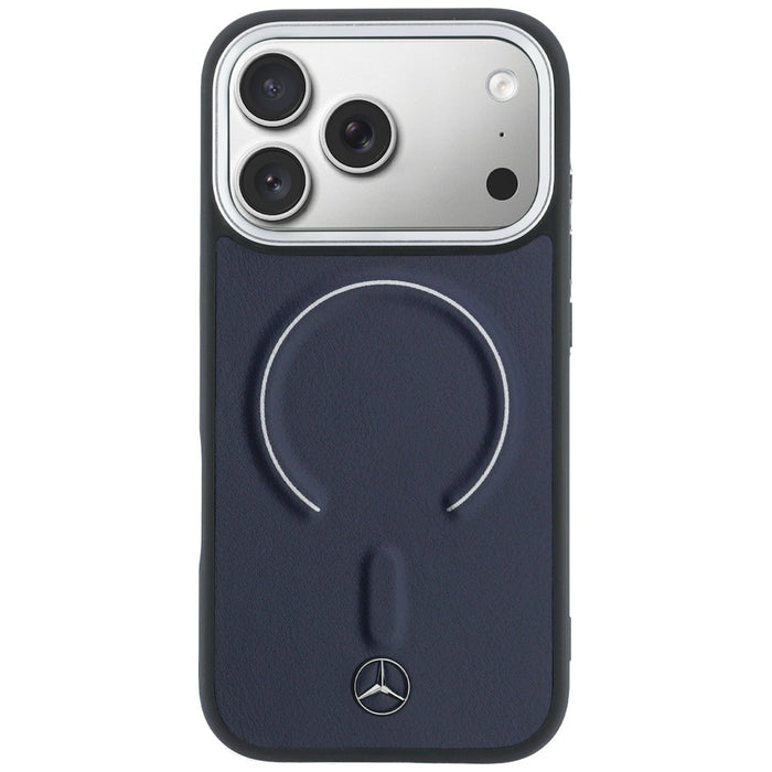 Кожен 3D MagSafe калъф Mercedes за iPhone 17 Pro Max - тъмносин