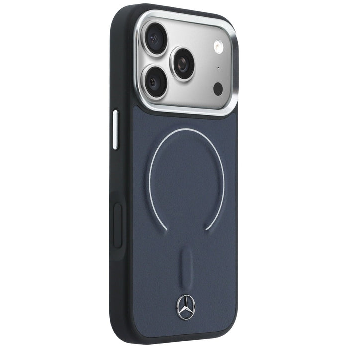 Кожен 3D MagSafe калъф Mercedes за iPhone 17 Pro Max - тъмносин