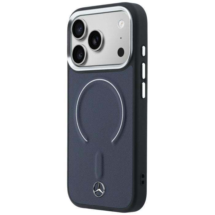 Кожен 3D MagSafe калъф Mercedes за iPhone 17 Pro Max - тъмносин