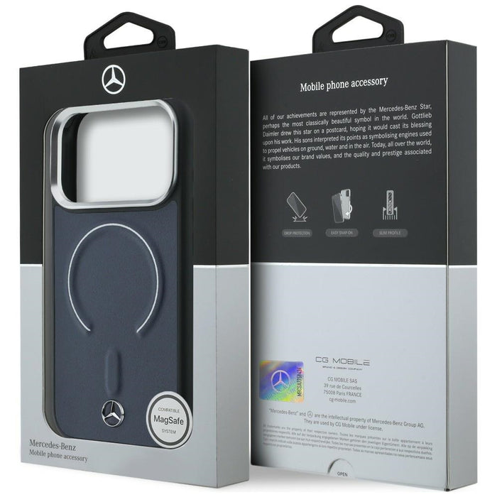 Кожен 3D MagSafe калъф Mercedes за iPhone 17 Pro Max - тъмносин