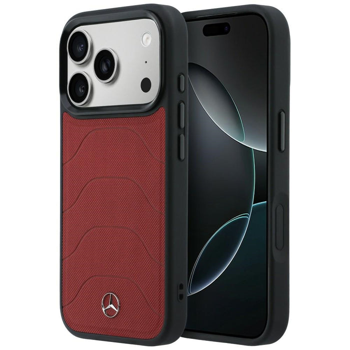 Кожен Mesh калъф Mercedes MagSafe с дънкова линия за iPhone 17 Pro Max - червен