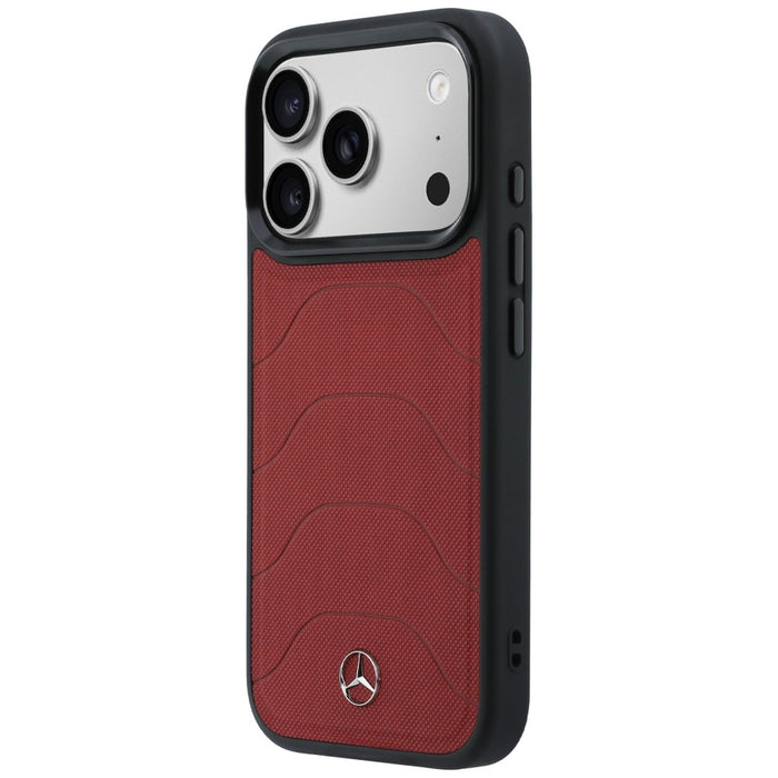Кожен Mesh калъф Mercedes MagSafe с дънкова линия за iPhone 17 Pro Max - червен