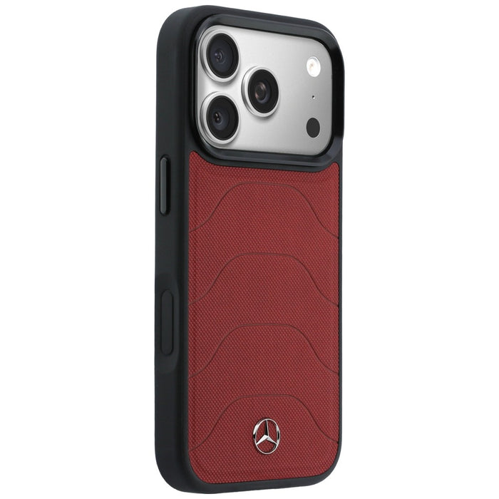 Кожен Mesh калъф Mercedes MagSafe с дънкова линия за iPhone 17 Pro Max - червен