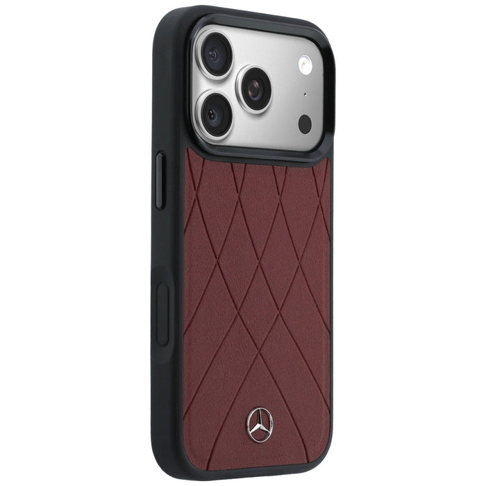 Кожен калъф Mercedes с кръстосани линии MagSafe за iPhone 17 Pro Max - червен