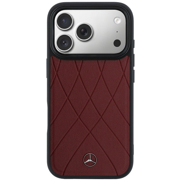 Кожен калъф Mercedes с кръстосани линии MagSafe за iPhone 17 Pro Max - червен