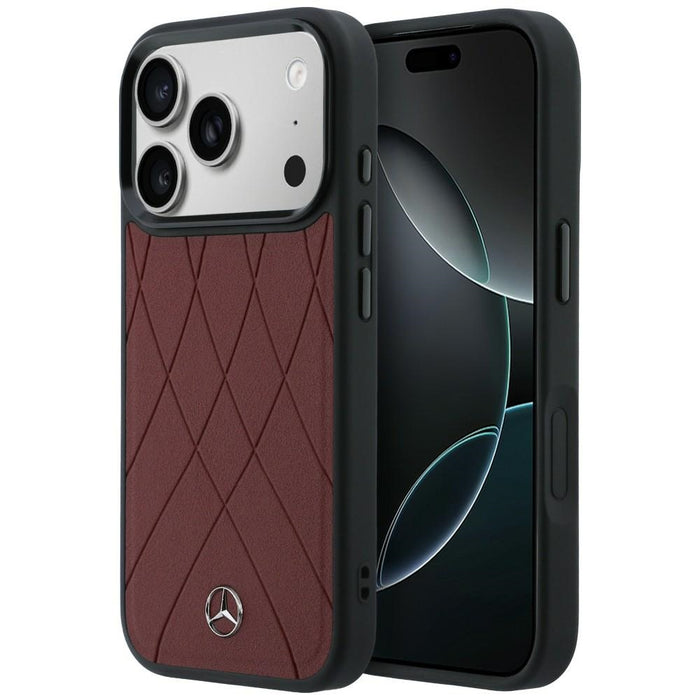 Кожен калъф Mercedes с кръстосани линии MagSafe за iPhone 17 Pro Max - червен