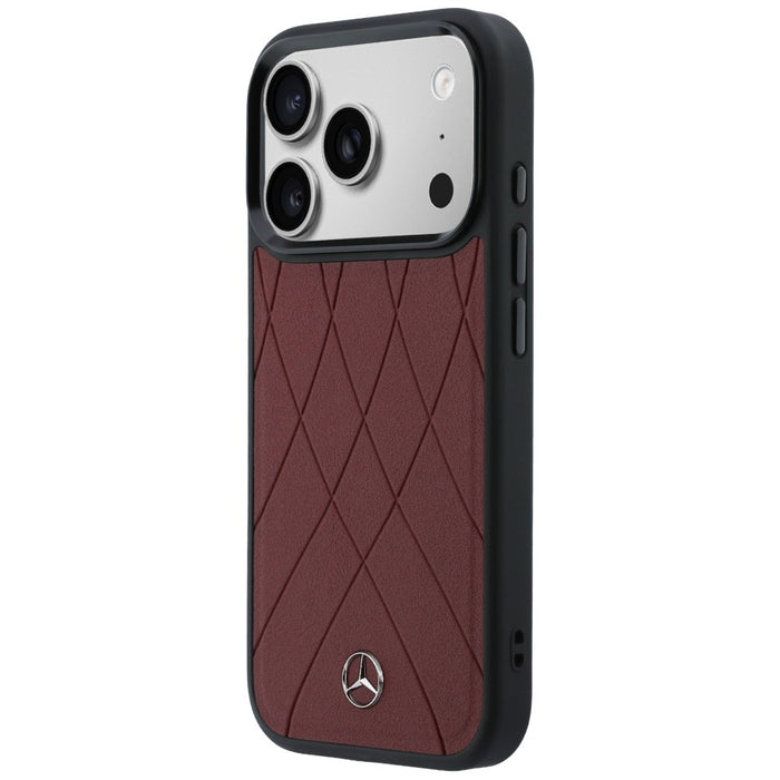Кожен калъф Mercedes с кръстосани линии MagSafe за iPhone 17 Pro Max - червен