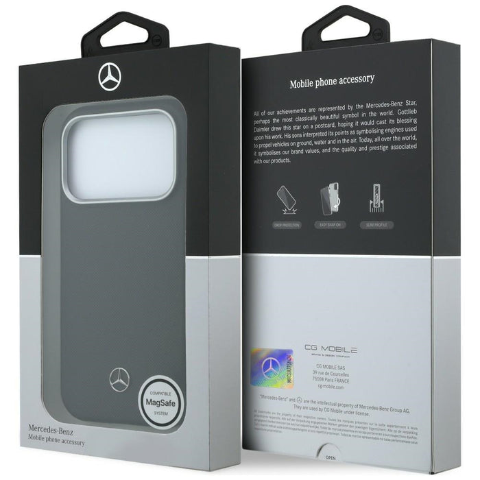 Кожен калъф Mercedes Semi Wrap с решетка MagSafe за iPhone 17 Pro - черен