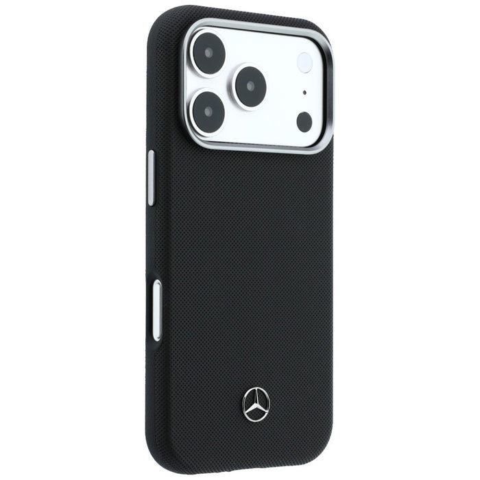 Кожен калъф Mercedes Semi Wrap с дървен ефект MagSafe за iPhone 17 Pro Max - черен
