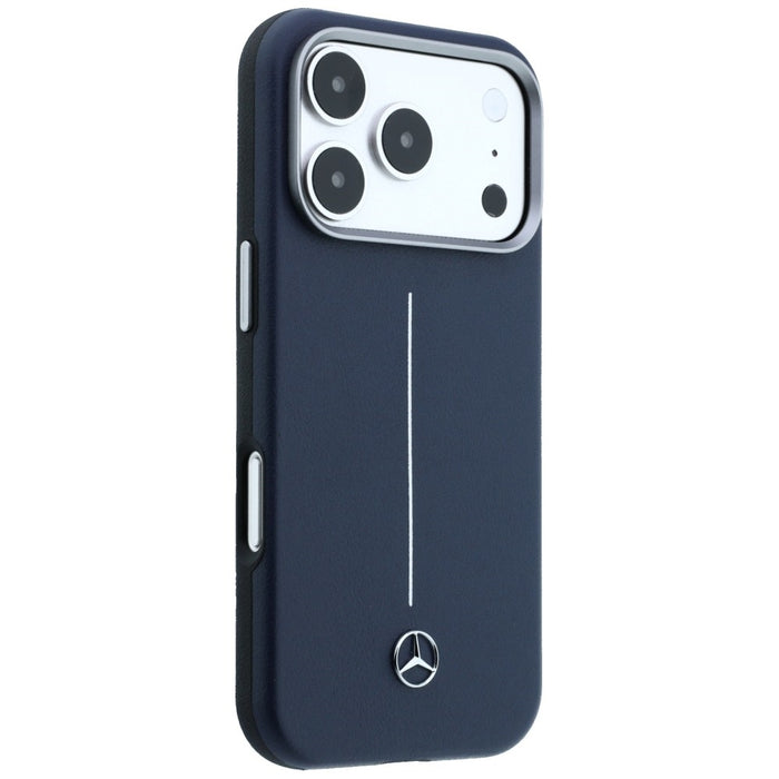Кожен калъф Mercedes Semi Wrap Iconic Line MagSafe за iPhone 17 Pro - тъмносин