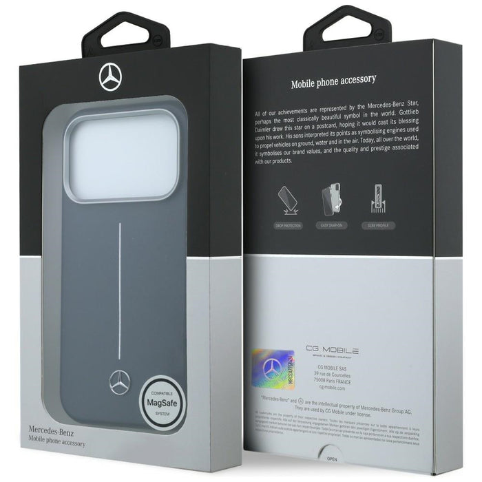 Кожен калъф Mercedes Semi Wrap Iconic Line MagSafe за iPhone 17 Pro Max - тъмносин
