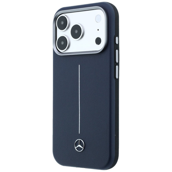 Кожен калъф Mercedes Semi Wrap Iconic Line MagSafe за iPhone 17 Pro Max - тъмносин