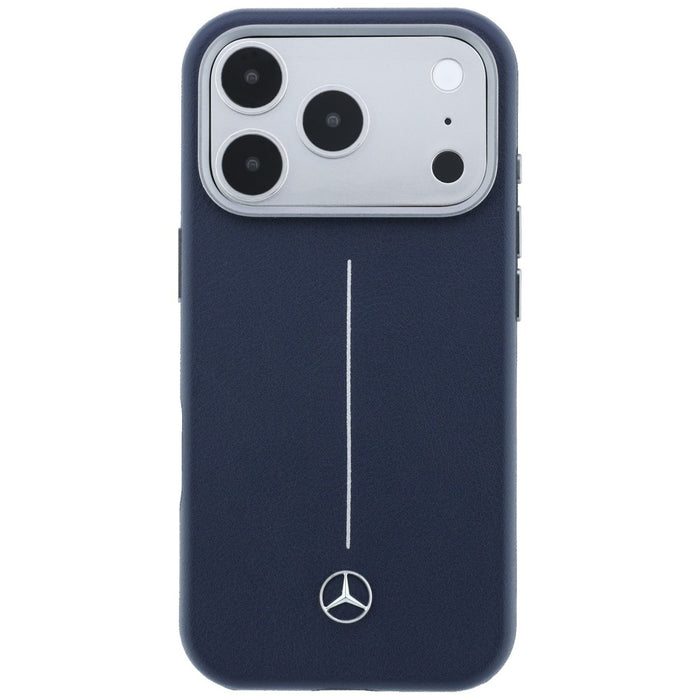 Кожен калъф Mercedes Semi Wrap Iconic Line MagSafe за iPhone 17 Pro Max - тъмносин