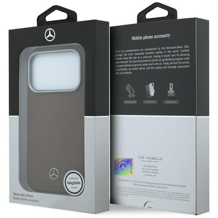 Кожен калъф Mercedes Semi Wrap с дървен ефект MagSafe за iPhone 17 Pro - кафяв