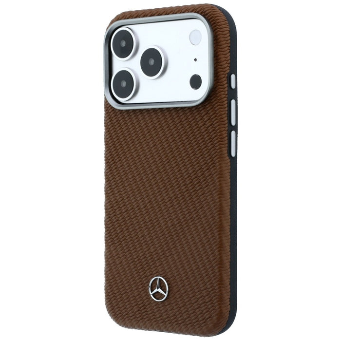 Кожен калъф Mercedes Semi Wrap с дървен ефект MagSafe за iPhone 17 Pro - кафяв