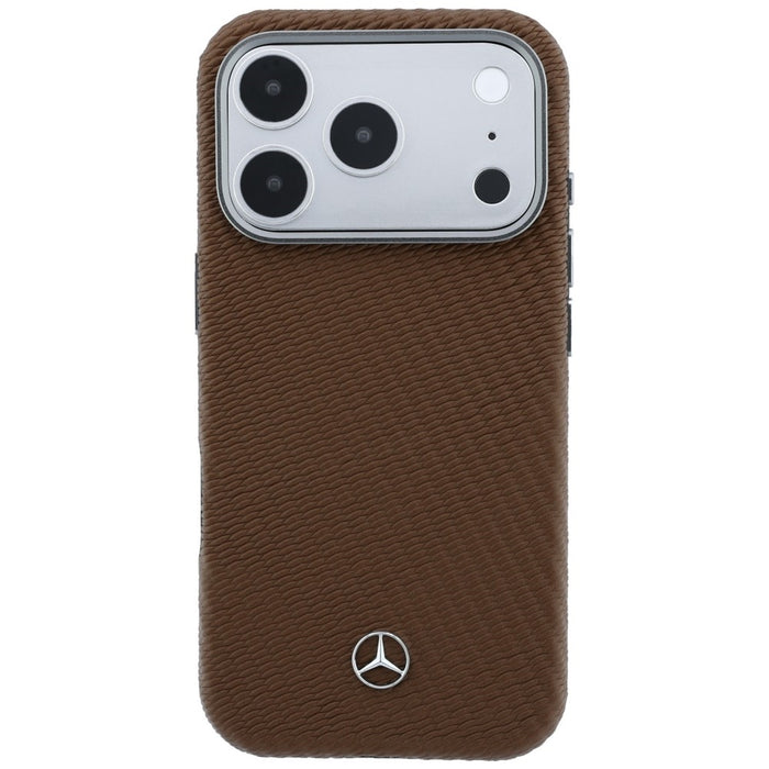 Кожен калъф Mercedes Semi Wrap с дървен ефект MagSafe за iPhone 17 Pro - кафяв