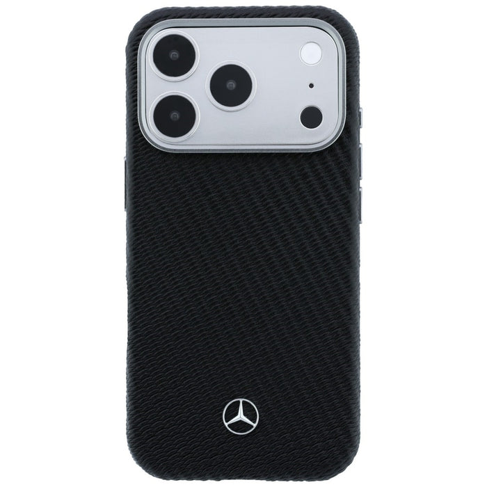 Кожен калъф Mercedes Semi Wrap с дървен ефект MagSafe за iPhone 17 Pro - черен
