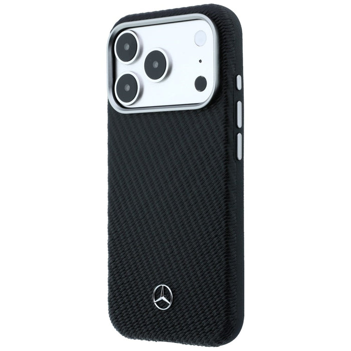 Кожен калъф Mercedes Semi Wrap с дървен ефект MagSafe за iPhone 17 Pro - черен