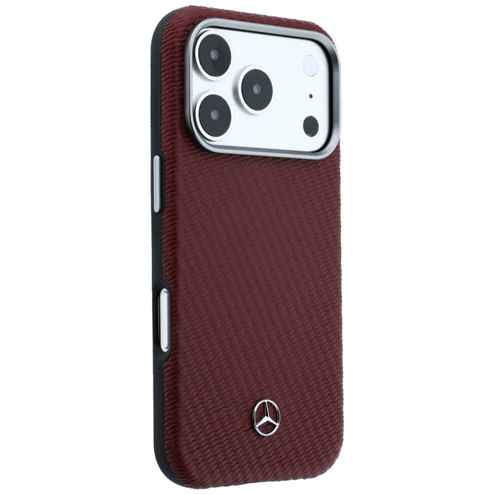 Кожен калъф Mercedes Semi Wrap с дървен ефект MagSafe за iPhone 17 Pro - червен