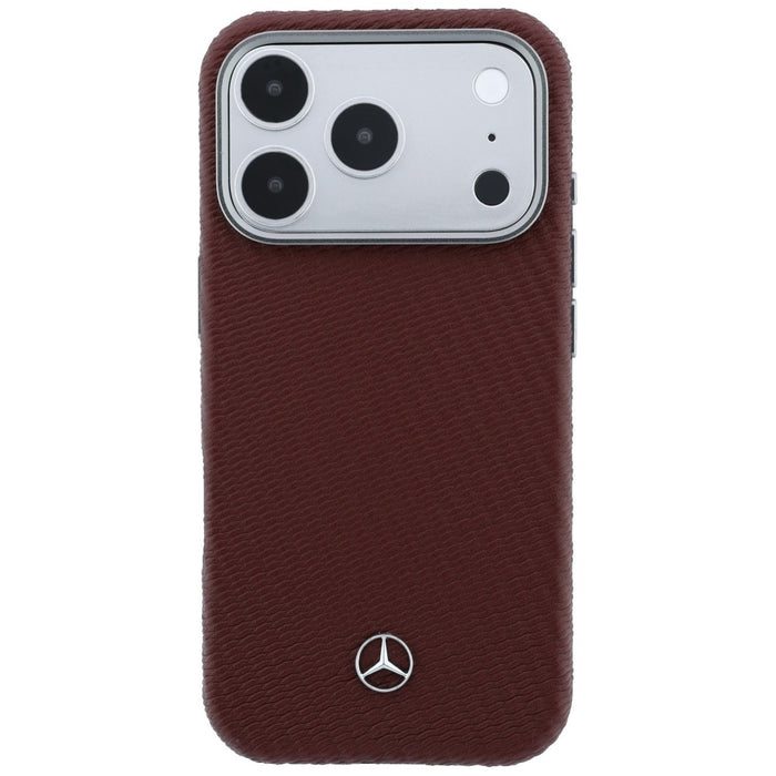 Кожен калъф Mercedes Semi Wrap с дървен ефект MagSafe за iPhone 17 Pro - червен