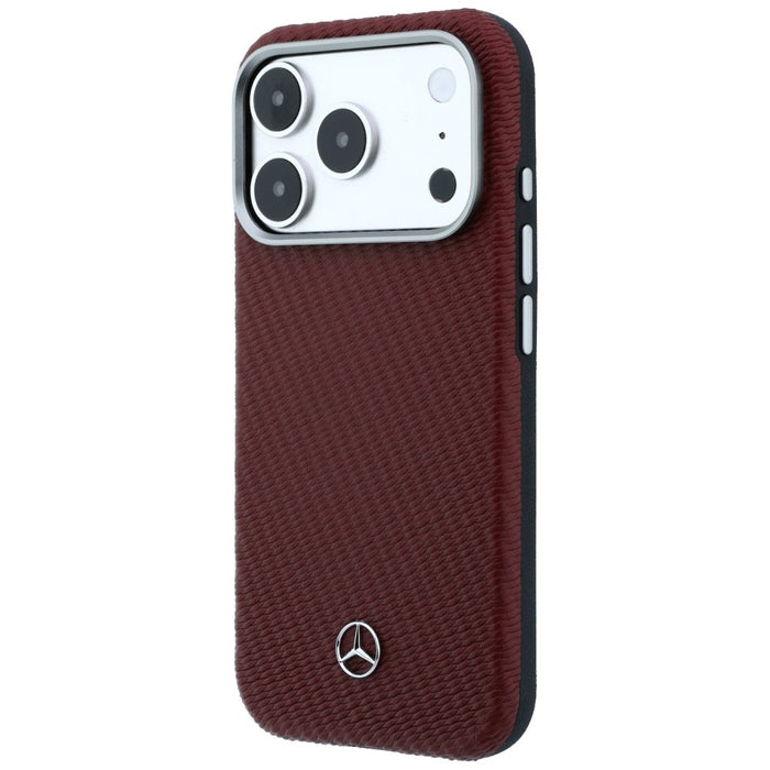 Кожен калъф Mercedes Semi Wrap с дървен ефект MagSafe за iPhone 17 Pro - червен