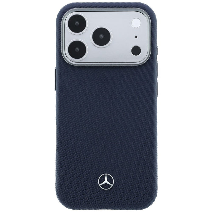 Кожен калъф Mercedes Semi Wrap с дървен ефект MagSafe за iPhone 17 Pro - тъмносин