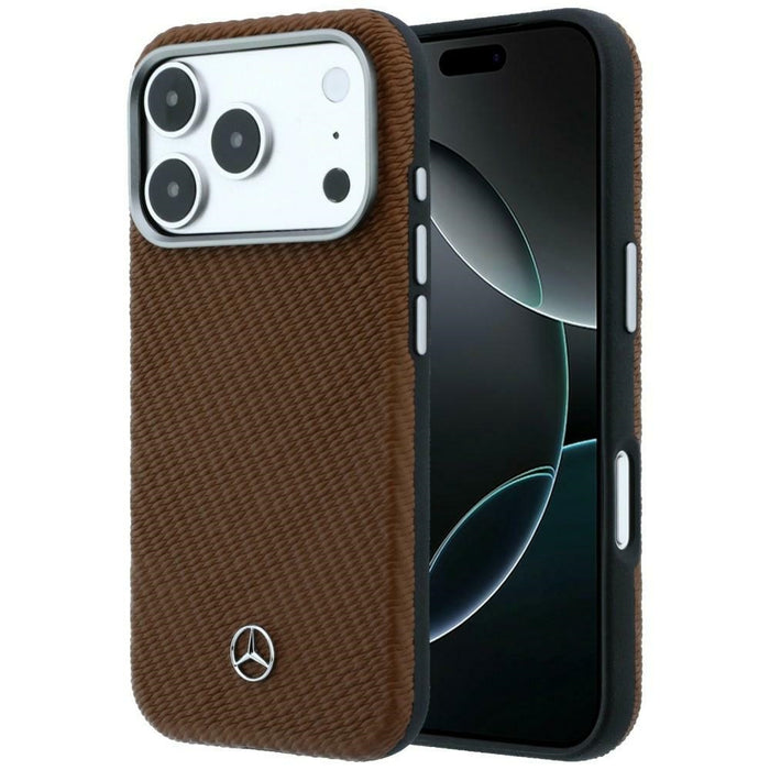 Кожен калъф Mercedes Semi Wrap с дървен ефект MagSafe за iPhone 17 Pro Max - кафяв