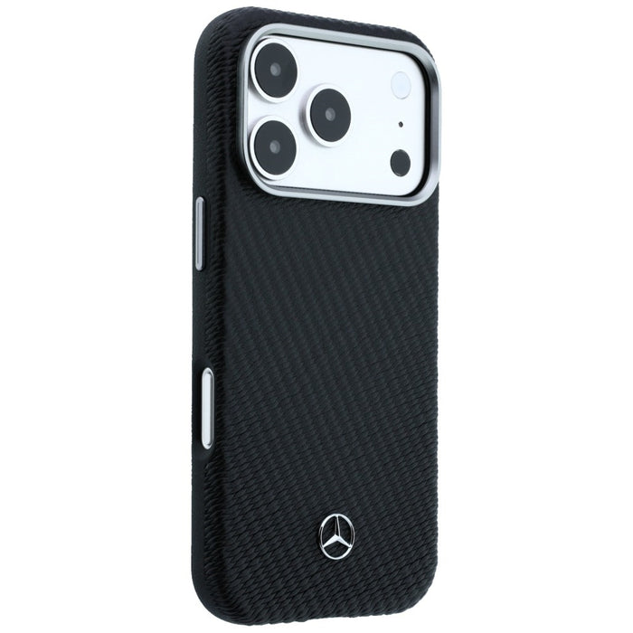 Кожен калъф Mercedes Semi Wrap с дървен ефект MagSafe за iPhone 17 Pro Max - черен