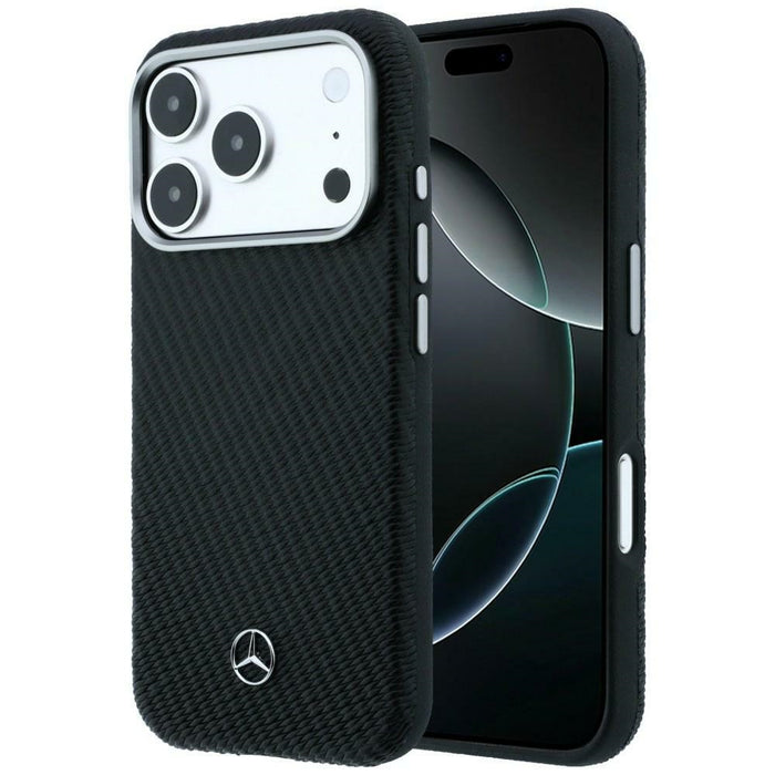 Кожен калъф Mercedes Semi Wrap с дървен ефект MagSafe за iPhone 17 Pro Max - черен